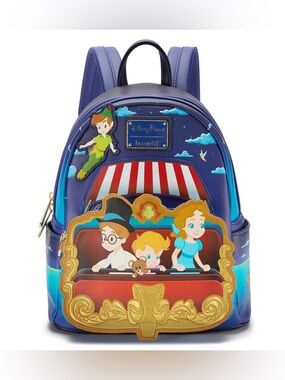 NWT Loungefly Disney Parks Peter Pan Ride Scene Mini Backpack - Navy Red Gold
